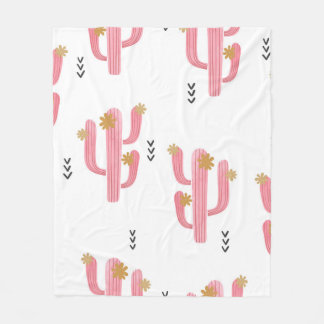 Seamless watercolor flowering cactus pattern. Vint Fleece Blanket