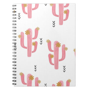 Seamless watercolor flowering cactus pattern. Vint Notebook