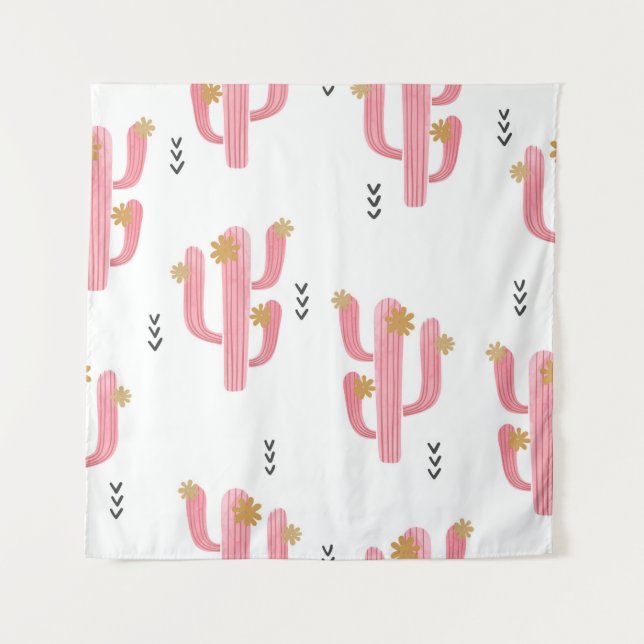 Seamless watercolor flowering cactus pattern. Vint Tapestry (Front)