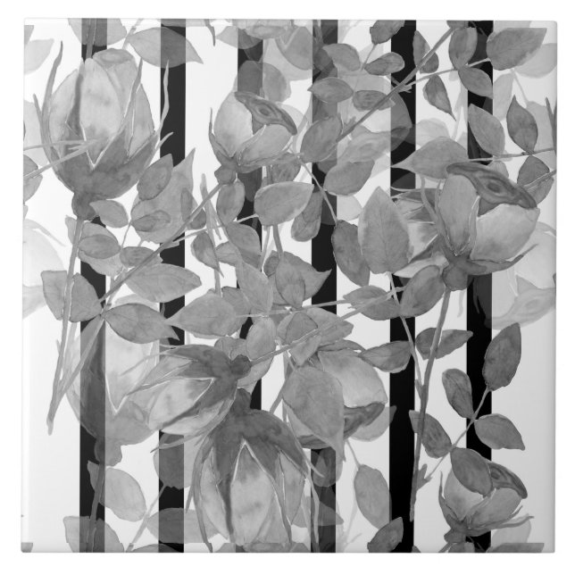 Seamless watercolor flowers grey roses floral roma tile (Front)