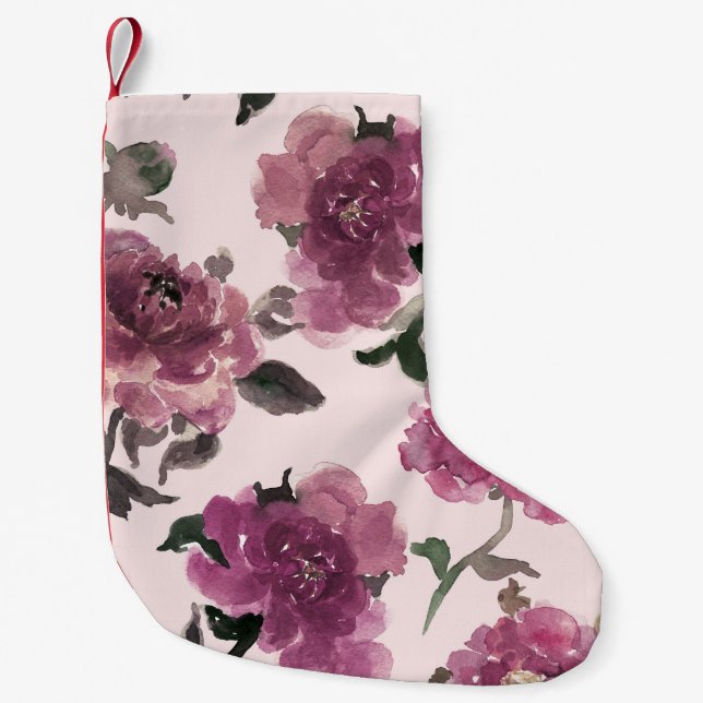 Seamless Watercolor Flowers Illustration Pattern Small Christmas Stocking (Front)