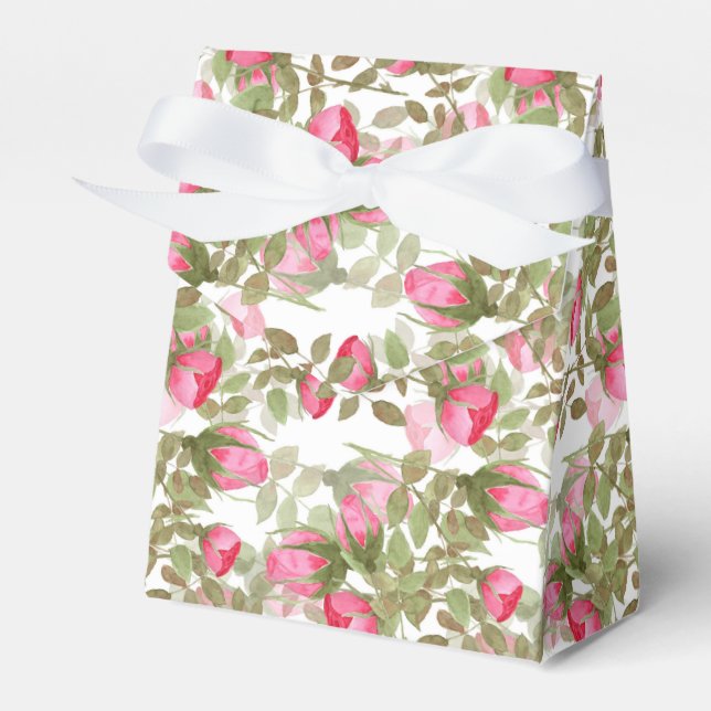 Seamless watercolor flowers pink roses floral  favour box (Front Side)