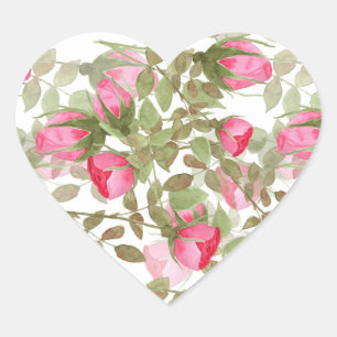 Seamless watercolor flowers pink roses floral  heart sticker