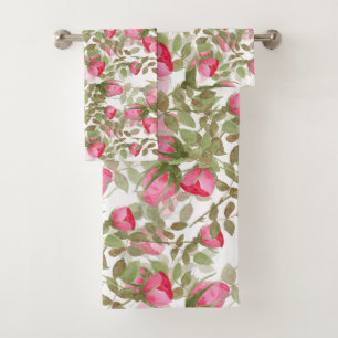 Seamless watercolor flowers pink roses floral roma bath towel set