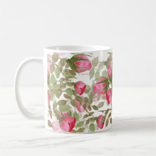 Seamless watercolor flowers pink roses floral roma coffee mug