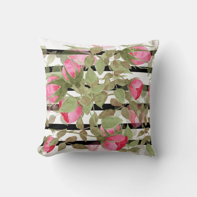 Seamless watercolor flowers pink roses floral roma cushion (Front)