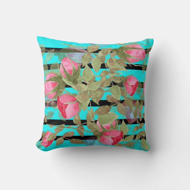 Seamless watercolor flowers pink roses floral roma cushion (Front)