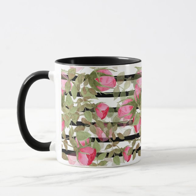 Seamless watercolor flowers pink roses floral roma mug (Left)