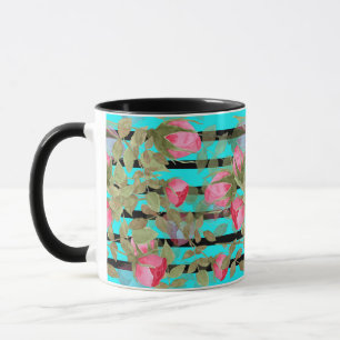 Seamless watercolor flowers pink roses floral roma mug