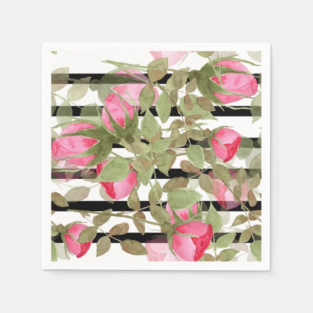 Seamless watercolor flowers pink roses floral roma napkin (Front)