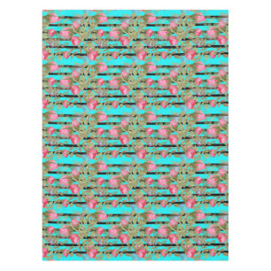 Seamless watercolor flowers pink roses floral roma tablecloth