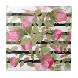Seamless watercolor flowers pink roses floral roma tile
