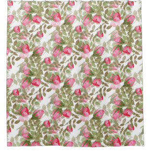 Seamless watercolor flowers pink roses floral shower curtain