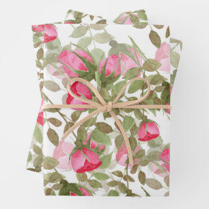 Seamless watercolor flowers pink roses floral wrapping paper sheet