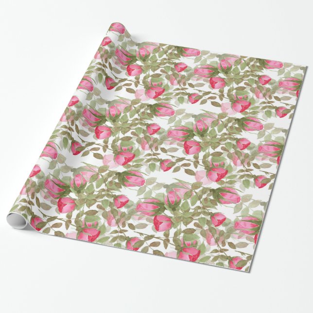 Seamless watercolor flowers roses floral romantic wrapping paper (Unrolled)