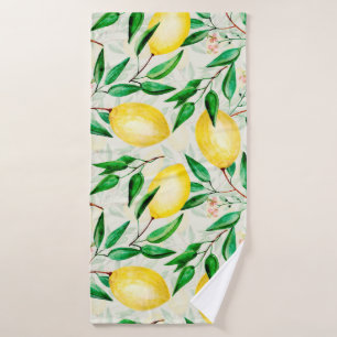 Seamless watercolor fruit pattern. lemons on twigs bath towel
