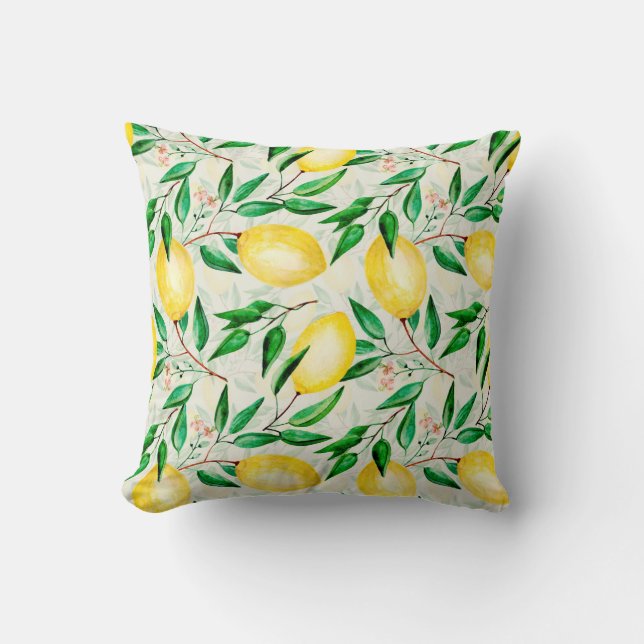 Seamless watercolor fruit pattern. lemons on twigs cushion (Front)