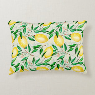 Seamless watercolor fruit pattern. lemons on twigs decorative cushion