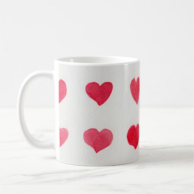 Seamless watercolor hearts: romantic pattern desig coffee mug (Left)
