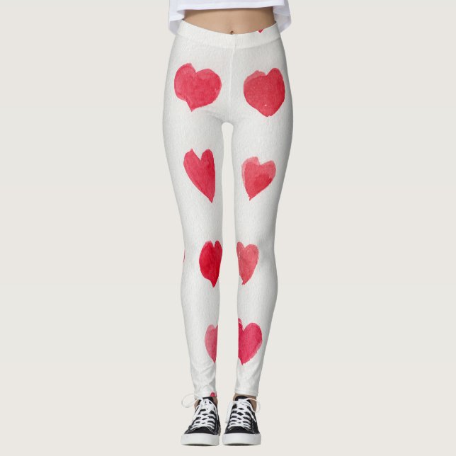 Seamless watercolor hearts: romantic pattern desig leggings (Front)
