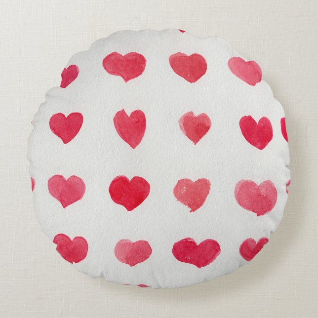 Seamless watercolor hearts: romantic pattern desig round cushion (Front)