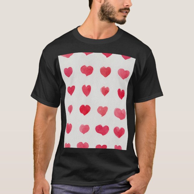 Seamless watercolor hearts: romantic pattern desig T-Shirt (Front)