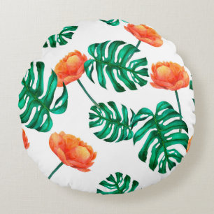 seamless watercolor illustration background tropic round cushion
