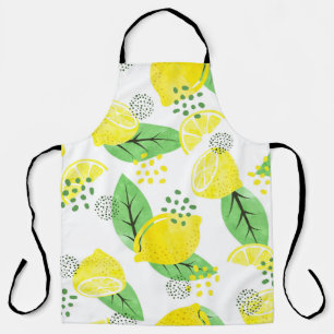 Seamless watercolor lemon pattern with fruits and apron