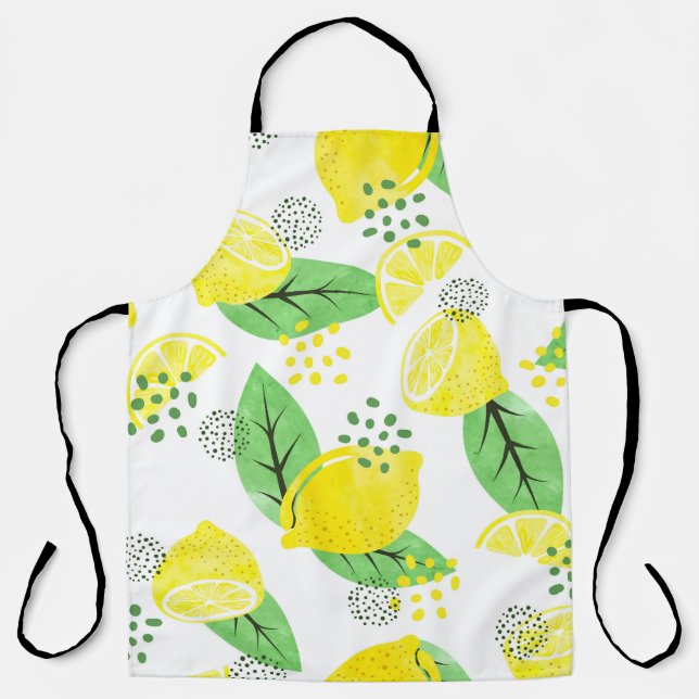 Seamless watercolor lemon pattern with fruits and  apron (Front)