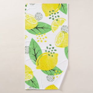 Seamless watercolor lemon pattern with fruits and bath towel