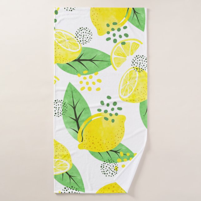 Seamless watercolor lemon pattern with fruits and  bath towel (Bath Towel)