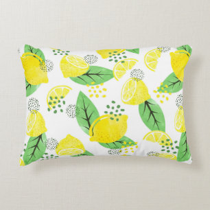Seamless watercolor lemon pattern with fruits and decorative cushion
