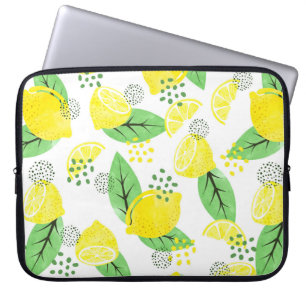 Seamless watercolor lemon pattern with fruits and laptop sleeve