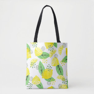 Seamless watercolor lemon pattern with fruits and tote bag