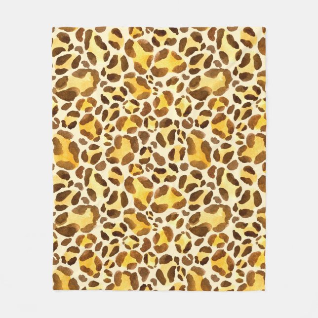 Seamless watercolor leopard pattern fleece blanket (Front)