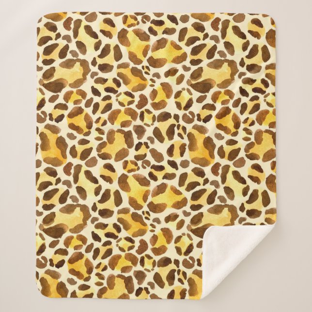 Seamless watercolor leopard pattern sherpa blanket (Front)