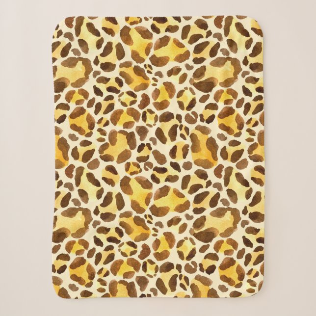 Seamless watercolor leopard pattern sherpa blanket (Front)