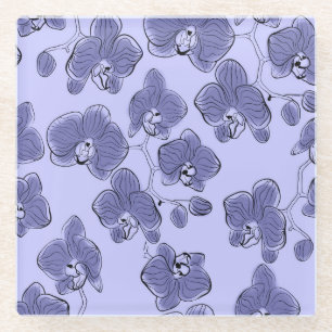 Seamless watercolor orchids phalaenopsis flowers b glass coaster