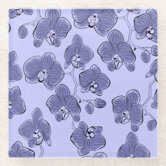 Seamless watercolor orchids phalaenopsis flowers b glass coaster (Front)