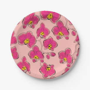Seamless watercolor orchids phalaenopsis flowers b paper plate
