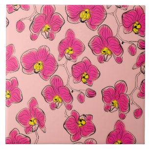Seamless watercolor orchids phalaenopsis flowers b tile