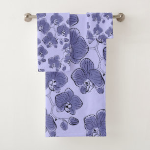 Seamless watercolor orchids phalaenopsis flowers  bath towel set