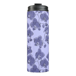 Seamless watercolor orchids phalaenopsis flowers  thermal tumbler
