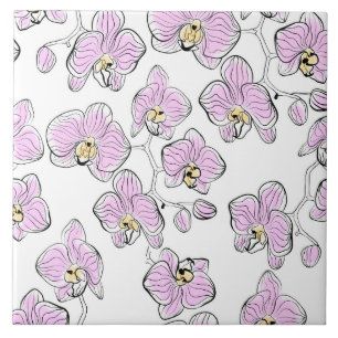 Seamless watercolor orchids phalaenopsis flowers w tile