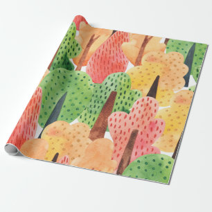 seamless watercolor pattern of autumn trees wrapping paper