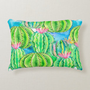 Seamless watercolor pattern of cacti. Floral summe Decorative Cushion