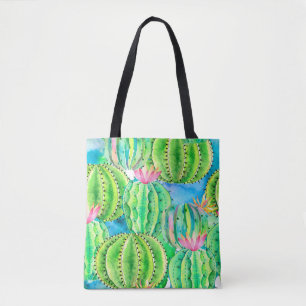 Seamless watercolor pattern of cacti. Floral summe Tote Bag