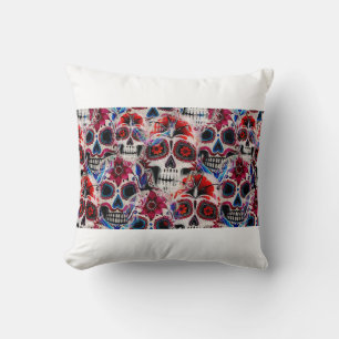 Seamless watercolor pattern of sugar skulls. cushion