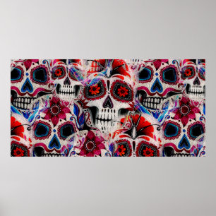 Seamless watercolor pattern of sugar skulls. poster