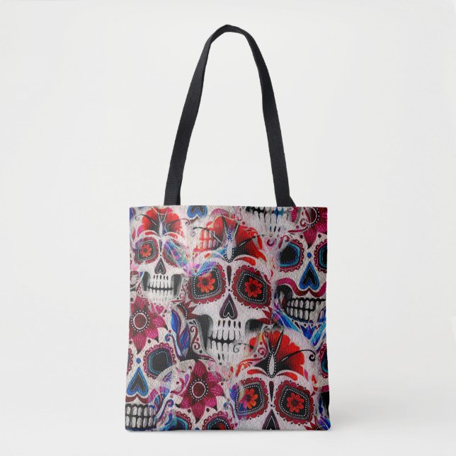Seamless watercolor pattern of sugar skulls.  tote bag (Front)